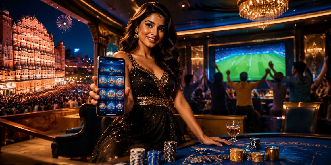 Bright casino app interface showing blue and gold colors